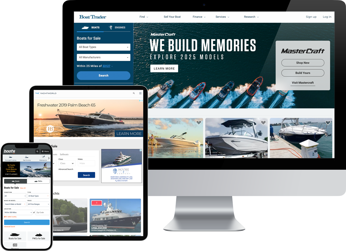 Boats Group Websites Boats Group websites displayed on electronic devices.