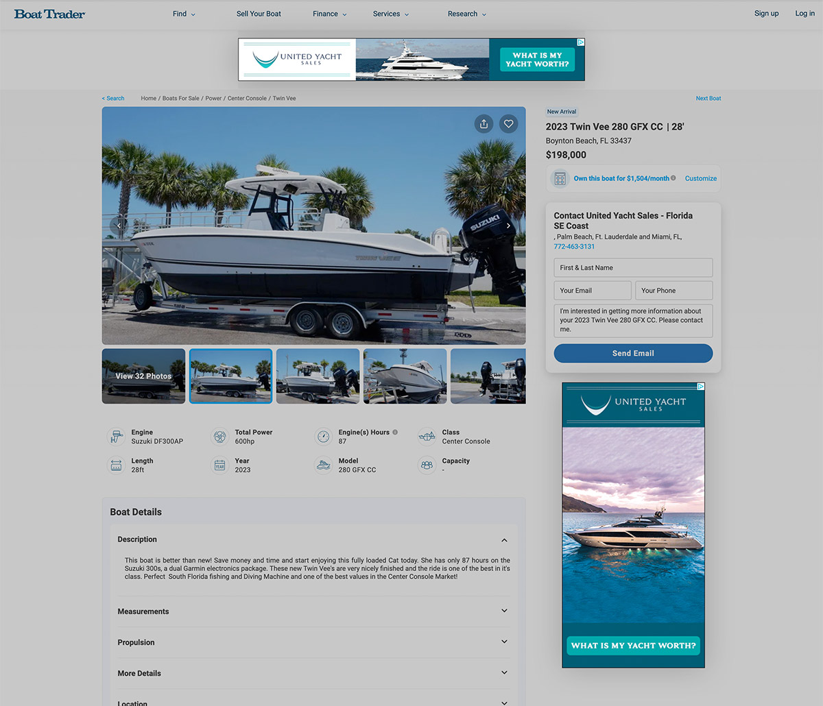Screenshot of Boat Trader BDP showing Brand amp ad slots